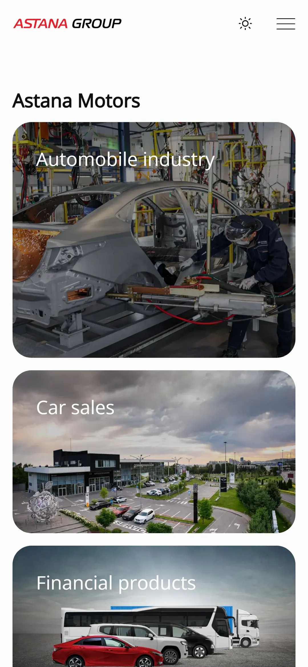 Astana Motors company page on a phone