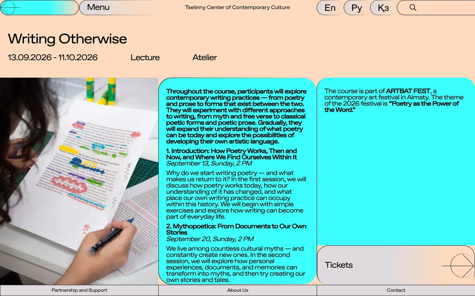 Tselinny event page, Writing Otherwise course